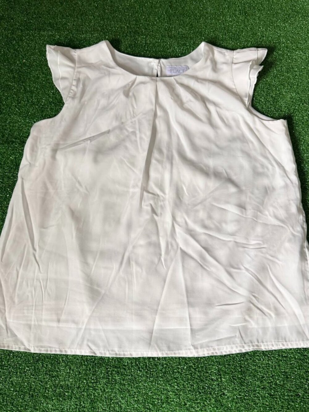 The Children's Place Girls White Ruffle Sleeve White Lined Blouse Size XXL (16)